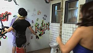 Costumed bimbos black angelica and cindy behr share a man in ffm threesome