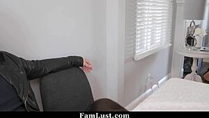 Daddy shoves his giant cock inside his stepdaughter's tight pussy