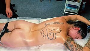 male masseur gives massage to tattoo girl but she wanted more and he gave it