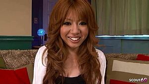 Redhead skinny japanese girl give intense pov blowjob and cumplay after cum in mouth at uncensored jav in japan