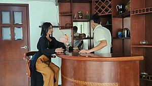 i feel so aroused when this pretty latina customer offers money to suck my cock at the bar