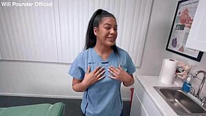 Curvy Latina Nurse Maya Farrell Collects Massive Sample