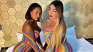 this shemale is fucking a horny latina slut 😈