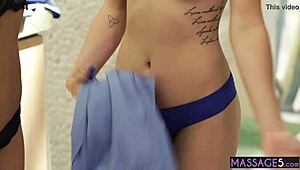 Sexy small tits milf kristen scott massages busty milfs and gets her wet pussy pleasured.