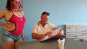 naked waitress lets restaurant guest lick her navel in voyeur scene backstage