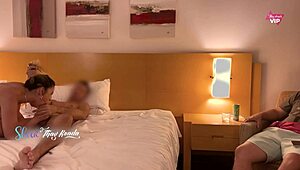 Cuckold watches hotwife moan with pleasure