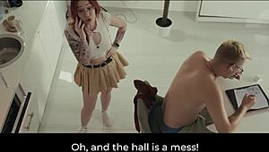 The step mom got stuck in the dishwasher, so the step son had to fuck her