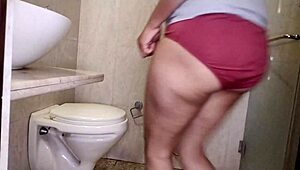 huge boobs stepsister shares bathroom with stepbrother while pissing ended blowjob big dick