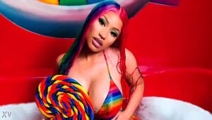 Nicki Minaj indulges in masturbation with her sexy big tits and nude redhead body.