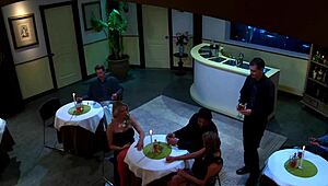 3 sluts and 2 men orgy with a view