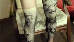 crossdresser maria in black nylon panty and high heels