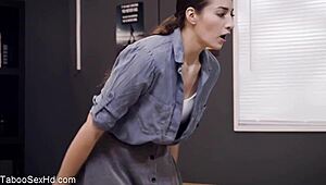 hot long-legged brunette rides her boss hard 😈