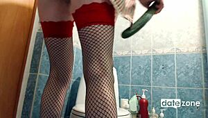 a lonely divorcee satisfies herself with a huge cucumber