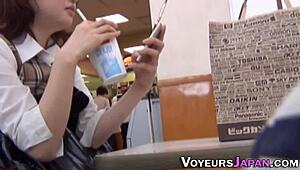 Japanese Cutie Rubs Pussy Outdoors, Spied on by Voyeur with Hidden Cam, Panties Down, Nipples Hard