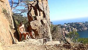 Hot amateur couple having outdoor sex on a path