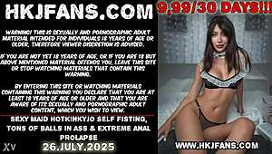 sexy maid hotkinkyjo performs self fisting with balls in ass and extreme anal prolapse