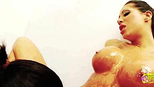 Lesbian wrestling turns into wild pussy licking and clit sucking!