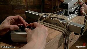 brunette lesbian asks, 'how does this beam bondage feel?'