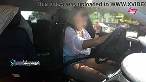 Thay Ksada, Hot Latina Wife, Shows Off Big Tits in Car to Stranger, Lets Him Touch with English Subs