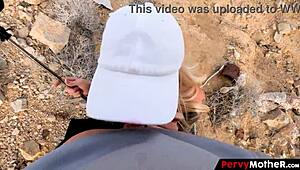 Stepmom deepthroats stepson outdoors