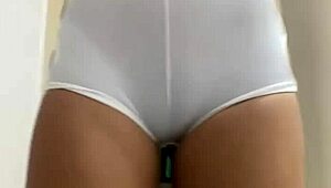 the hot girl dances funk in white see-through shorts