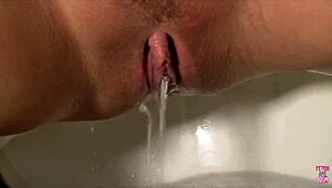 a cock from the wall hole cums in beautiful riley's mouth