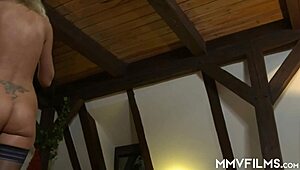 this blonde european beauty in stockings and heels got fingered and fucked hard by a huge cock