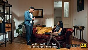 daddy4k small 18+-titted brunette is professionally cheating on her bf in the next room