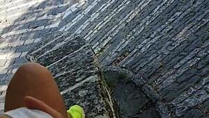 Hot stepmom teases and gives blowjob in public! Watch now?