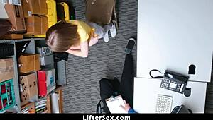 Naughty shoplifter Catarina Petrov stripped handcuffed bent over fucked by officer