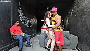 Girlfriend dances close, notices hard dick, fucks me in front of cuckold