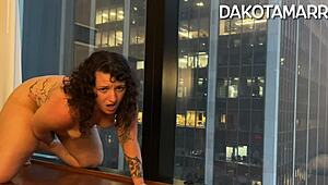 Chubby Dakota Marr squirts with anal toys in NYC skyscraper