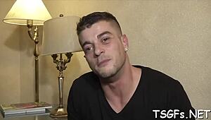 Ladyboy wench rides hard cock and groans loudly.