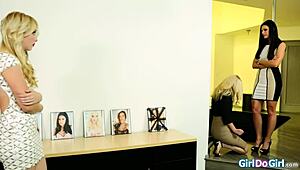 Latina milf boss forces petite sub on knees for facesitting cunilingus domination