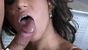 brunette latina girl with small 18+ tits fucks in mini skirt and gets mouth cumshot