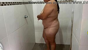 amazing i put a hidden camera while my neighbor bathes and while she bathes she touches herself very well