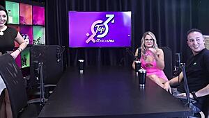 Emotional Blonde Brazilian Housewife Experiences Wild Lesbian Sex with Monica Lima During Live Podcast