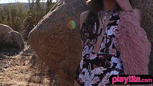 Petite Canadian Milf Strips Outdoors!