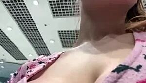 young teen bbw masturbates with dildo in public locker room, reaching extreme orgasm