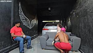 Girlfriend dances close, notices hard dick, fucks me in front of cuckold