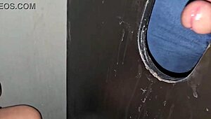 Glory hole in cabin, naughty fun with big black cock.