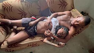 girlfriend's curvy tattooed body shines in our cozy homemade evening