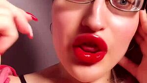 perfect red lip gloss lips tease glasses findom goaldigger joi cash slavery