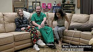 nurse daisy bean spreads small tits in latex gloves for mandatory vibrator orgasm