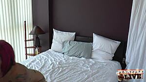 hey check hot redhead penny pax and anna belle peaks backstage big tits stockings body stockings tattoo pornstar threesome