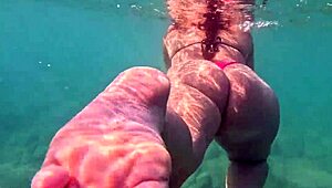 Curvy PAWG Swims in Thong Bikini Underwater 4K
