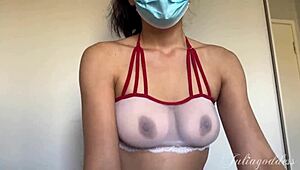 naughty nurse messy titjob blowjob ends in cum mask!!