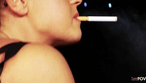 Wanna see these brunette lesbos puff smokes while kissing big fake tits?