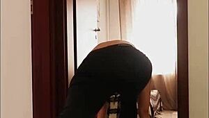 Hubby pounds wife's big tits ass during yoga creampie climax homemade gym fuck