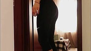 Hubby pounds wife's big tits ass during yoga creampie climax homemade gym fuck